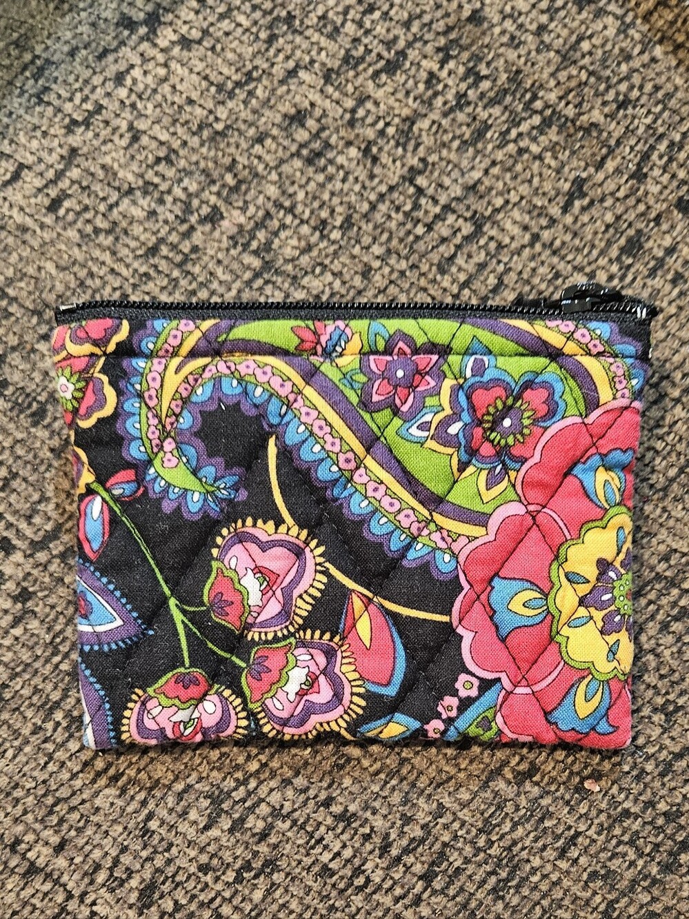 Vera Bradley Black Floral Quilted Zip Pouch Coin Purse